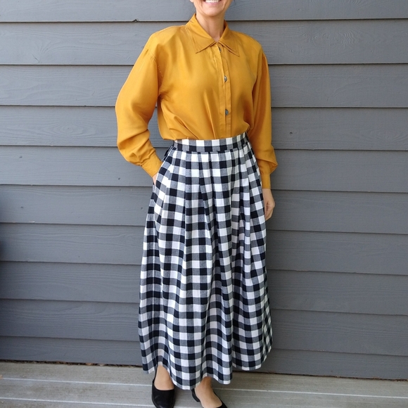 Vintage Skirts Vintage Orvis Flannel Skirt Black White Check S M